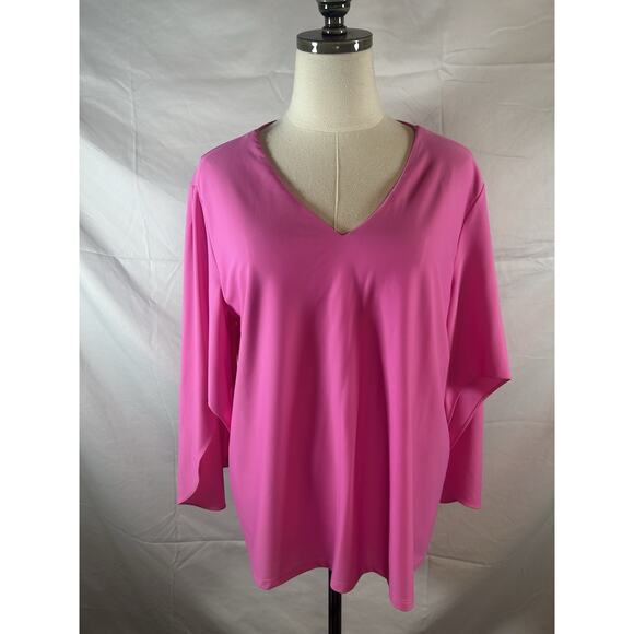 Jude Connally Daniella Top women Medium Hot Pink V-Neck Tunic Top Shirt Blouse - Picture 2 of 10